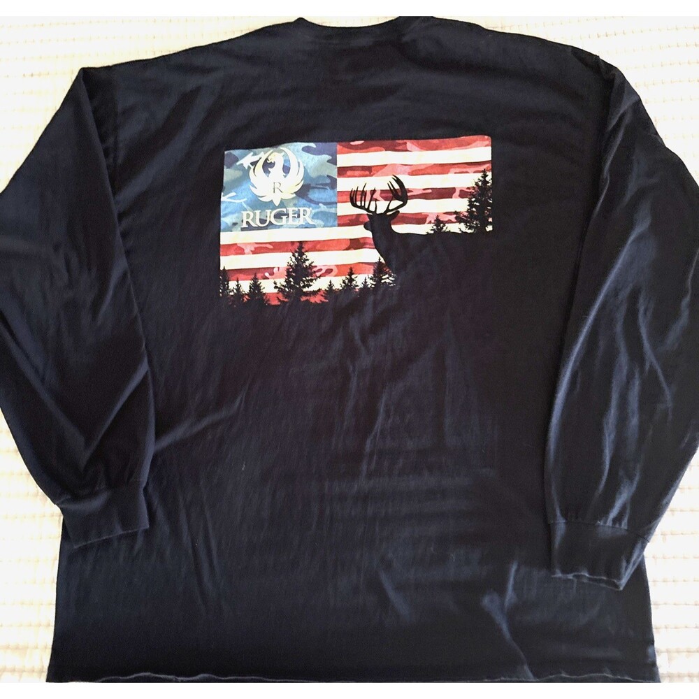 Ruger Firearms Men’s XXL Graphic Long Sleeve Black AMERICAN FLAG USA DEER